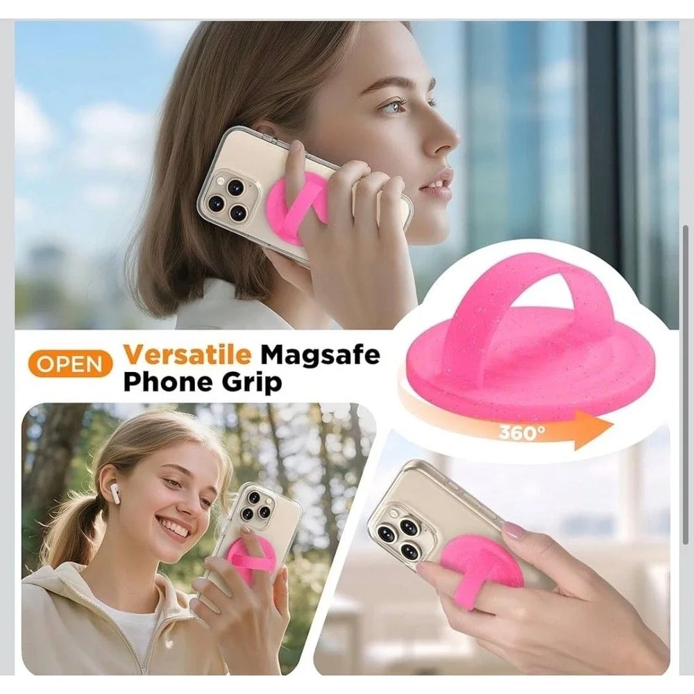 Magnetic Silicone Phone Ring Grip‎ for MagSafe, 360 Degree , Pink Glitter